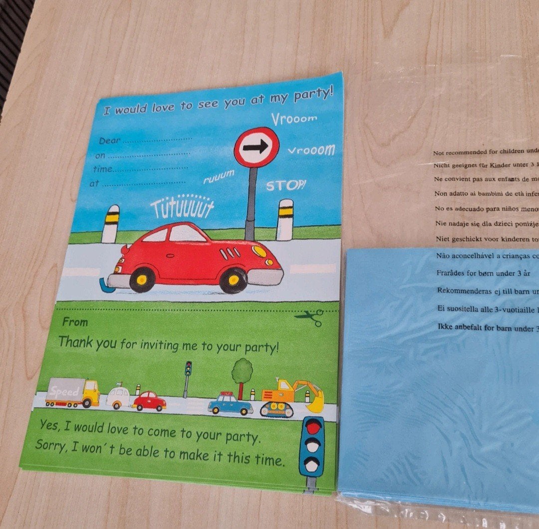 Auto thema uitnodigingen 8x kinderfeestje, Ophalen of Verzenden, Nieuw, Verjaardag