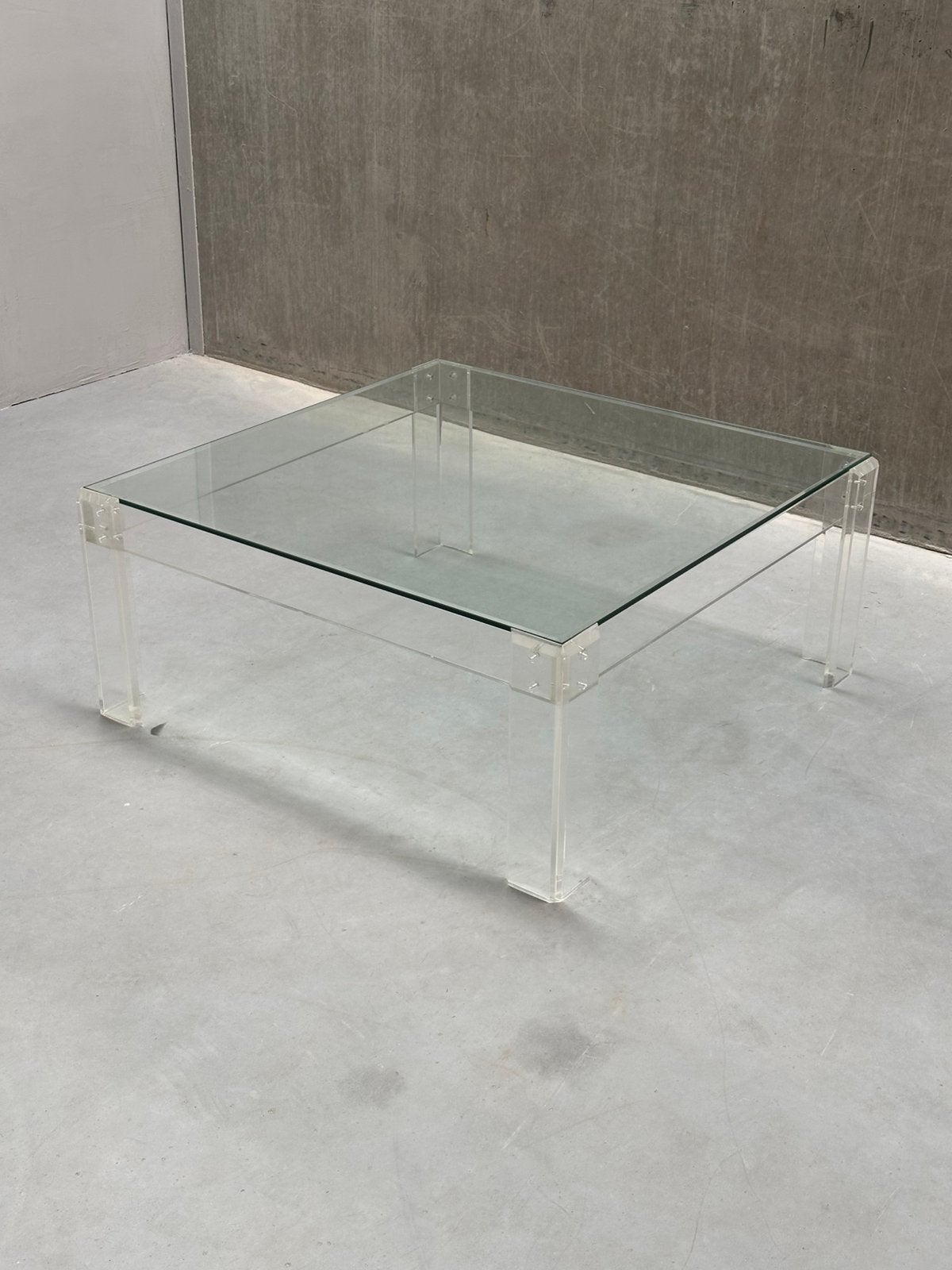 Vintage lucite salontafel - acrylaat poten met glazen blad, Ophalen, Gebruikt, X, X