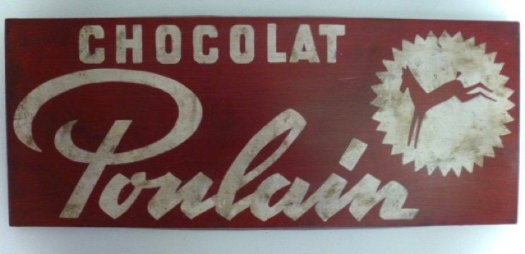Handgeschilderd Frans metalen bord / Chocolat Poulain, Reclamebord, Ophalen of Verzenden, Zo goed als nieuw, B6