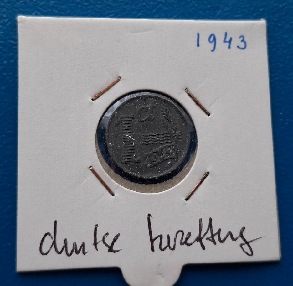 Nederland 1 cent 1943 zink - Wilhelmina*, Verzenden, Koningin Wilhelmina, 1 cent, Losse munt
