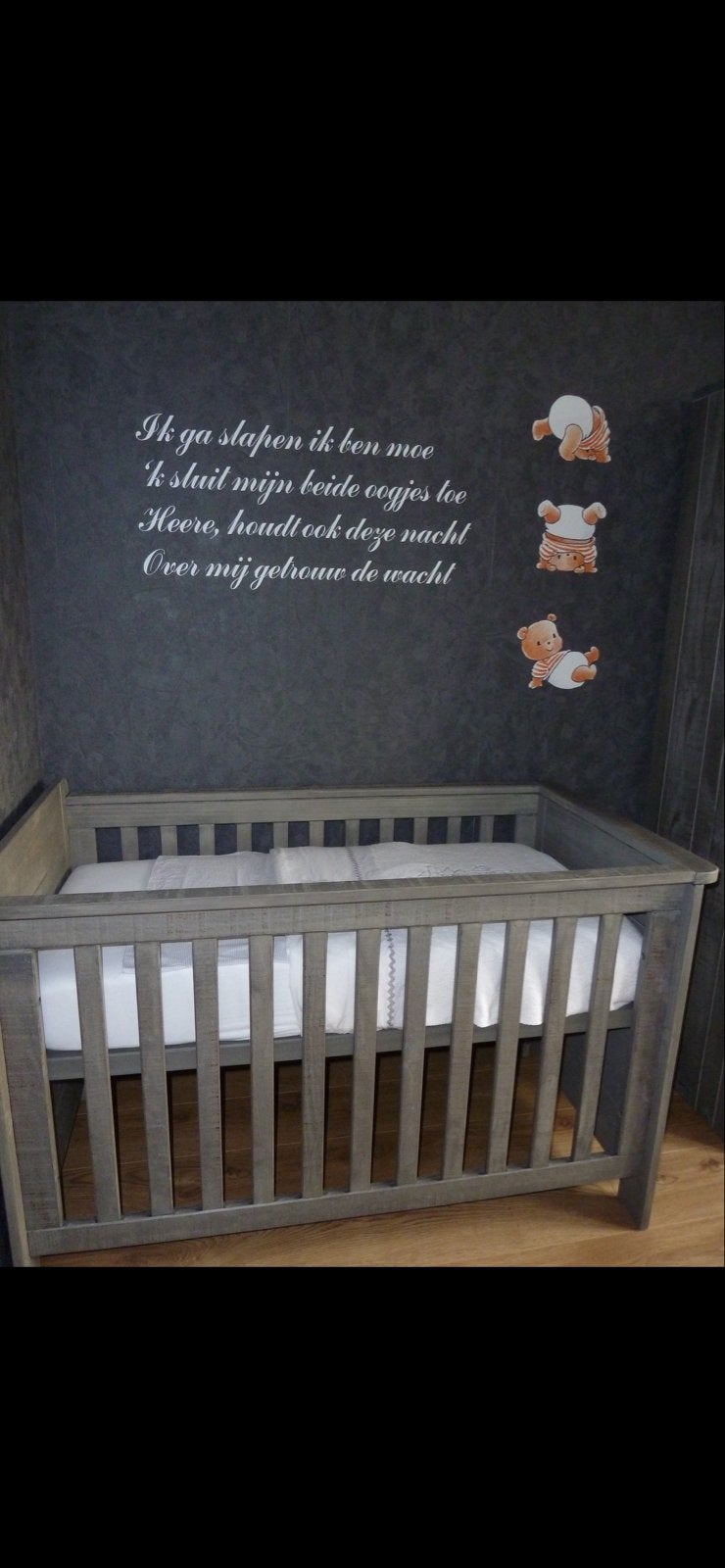 Babykamer set: Ledikant, Commode en Wandplank, Ophalen, Gebruikt, 70 tot 85 cm, 140 tot 160 cm