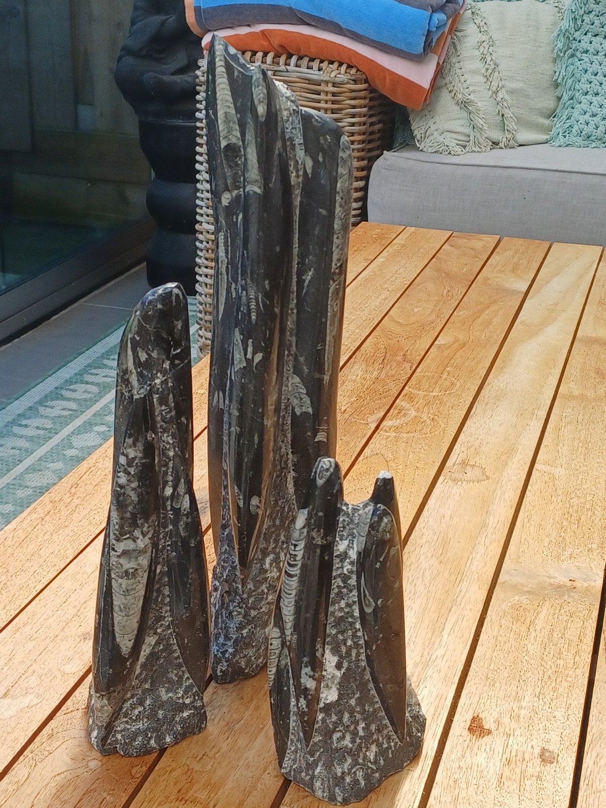 Set van 3 fossiele sculpturen - Orthoceras, Verzamelen, Ophalen, Fossiel
