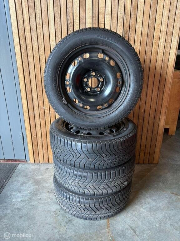 Set stalen velgen met winterbanden 5x100 o.a. VW, Gebruikt, Ophalen of Verzenden, Band(en)