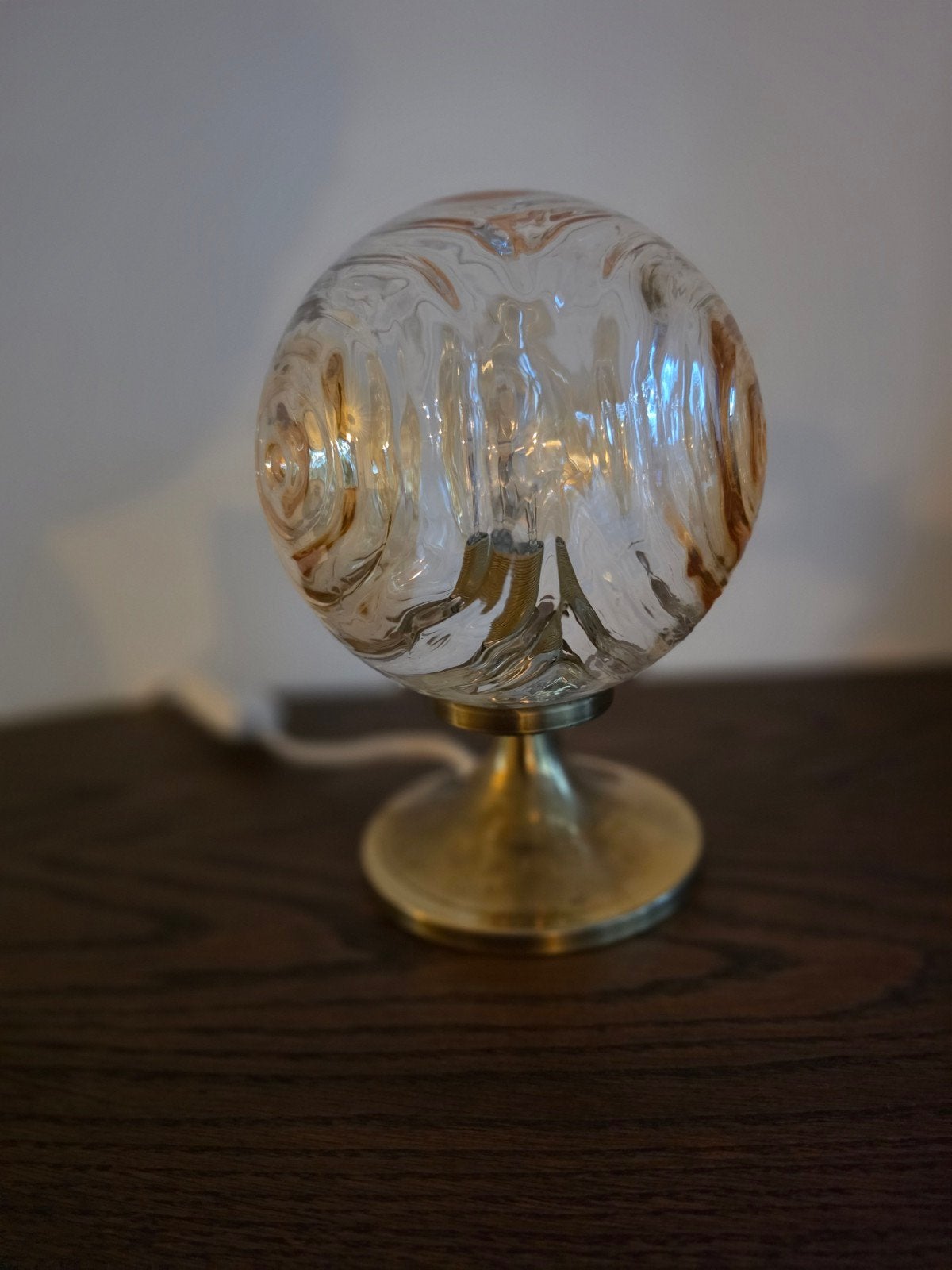 tafellamp bollamp vintage jaren 60 70 mid centry, Vintage, Oranje, Ophalen of Verzenden, Glas