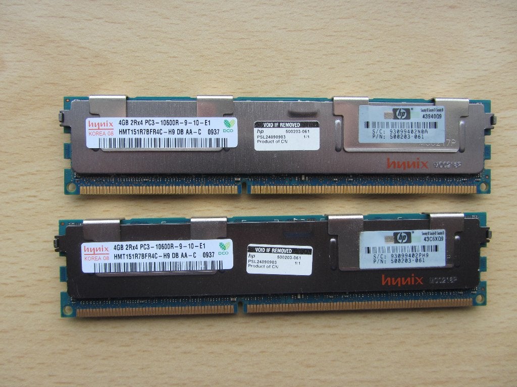 2x Hynix 4GB PC3-10600 DDR3-1333MHz ECC Registered CL9, Computers en Software, 1333 MHz, Server, DDR3, Ophalen of Verzenden