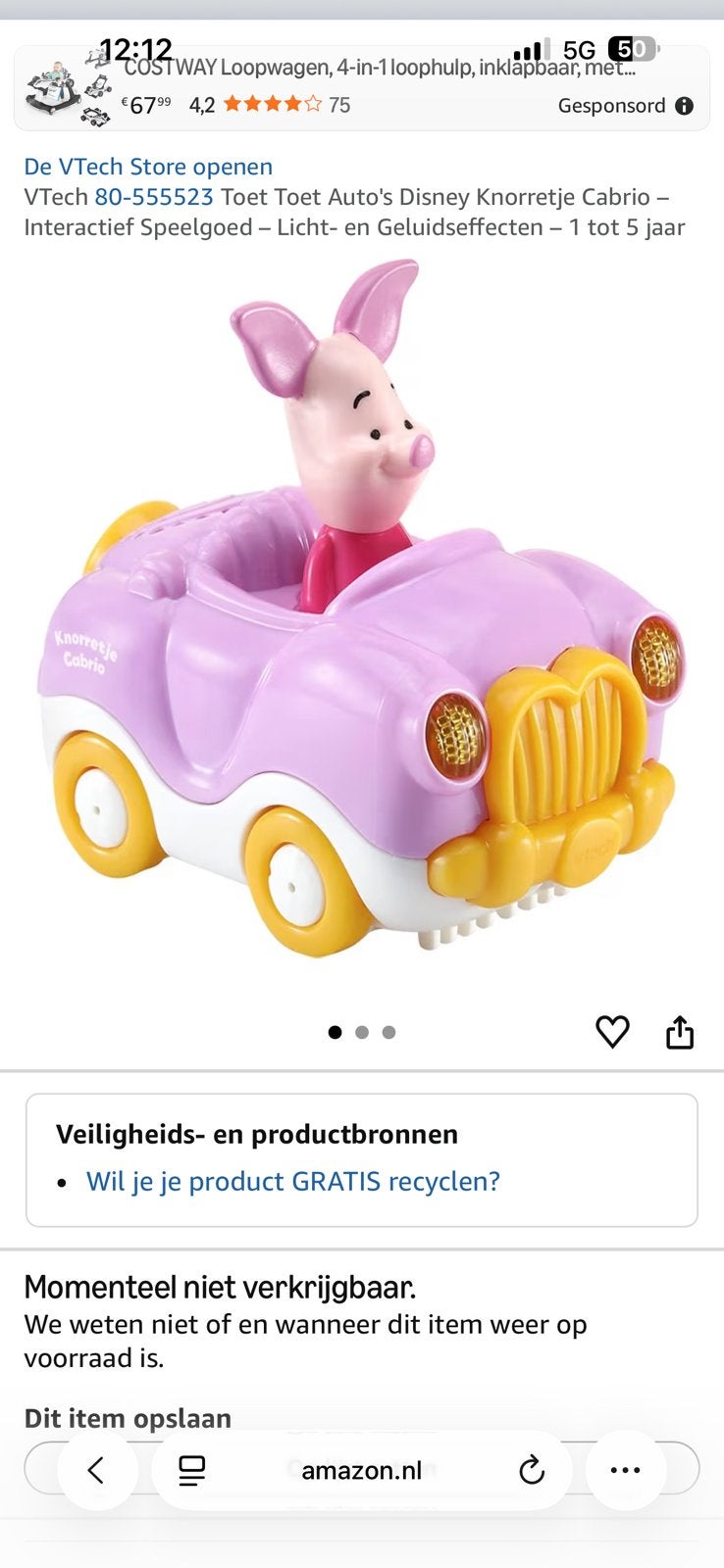 Gezocht, toet toet auto knorretje in NL (Winnie de poeh), Ophalen, Gebruikt, 6 maanden tot 2 jaar