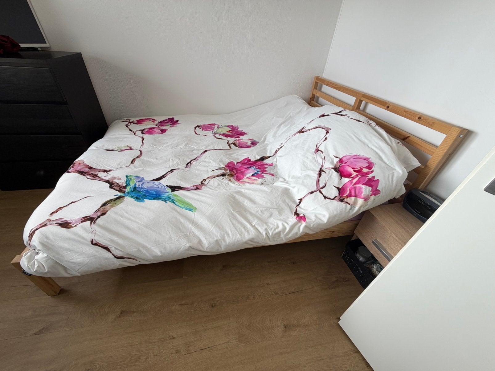 Grenen houten bed Tarva (Ikea) met bedbodem  en matras, Ophalen, Gebruikt, 100 cm of meer, Matras