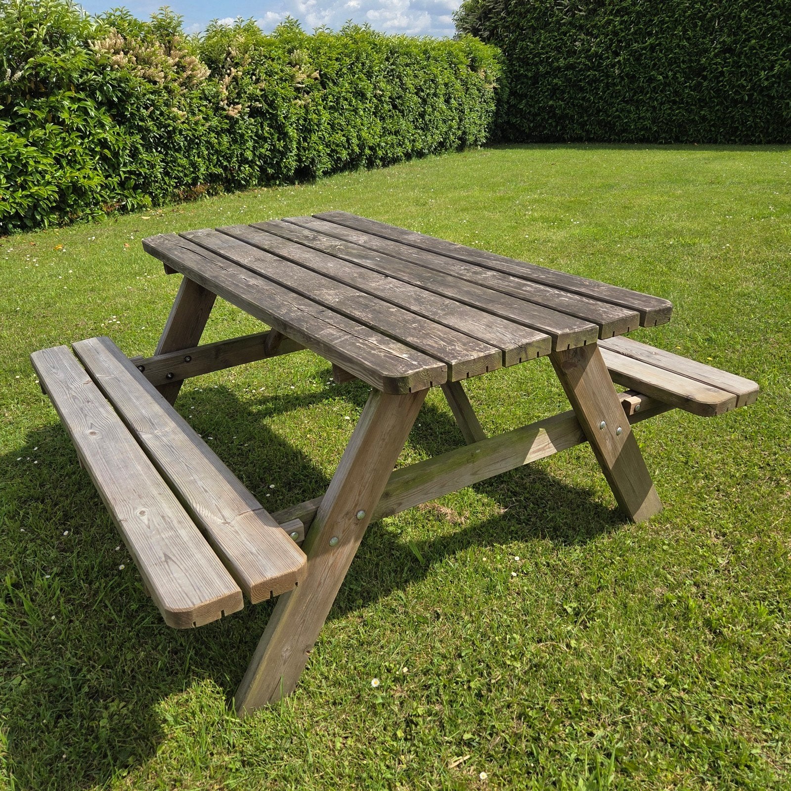 Picknicktafel met opklapbare banken, Tuin en Terras, Picknicktafels, Ophalen, Gebruikt, Inklapbaar, Rechthoekig