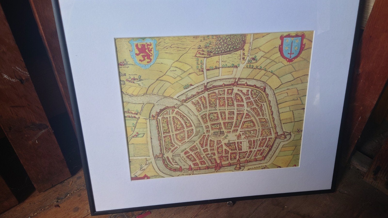 Ingelijste historische stadsplattegrond / oude kaart, Ophalen of Verzenden, Gebruikt, Print