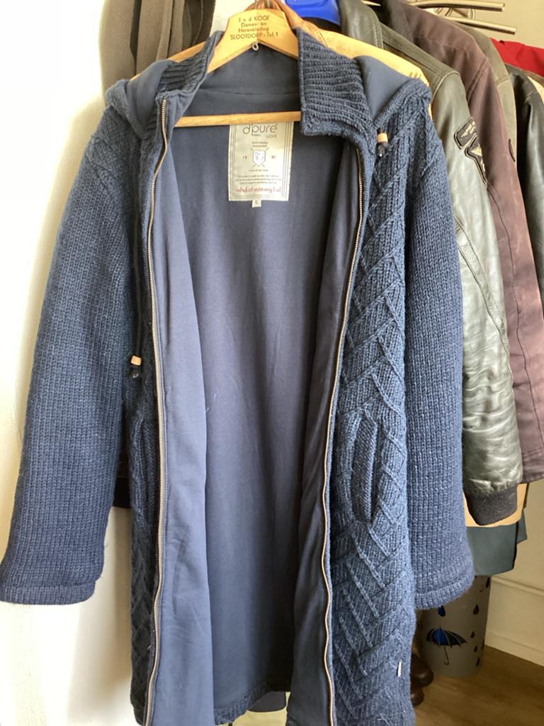 DPURE Blauwe Gebreide Jas met Capuchon en Voering, Kleding | Dames, Truien en Vesten, D’pure, Blauw, Maat 46/48 (XL) of groter