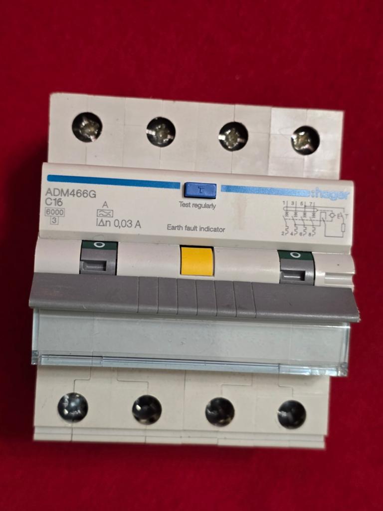 Hager ADM466G C16 Aardlekautomaat Type A, Doe-het-zelf en Verbouw, Elektra en Kabels, Ophalen of Verzenden