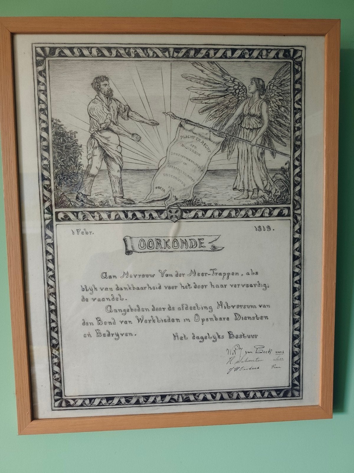 Getekende oorkonde van een vakbond 1919, Antiek en Kunst, Ophalen of Verzenden
