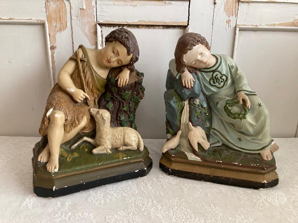 Brocante set beelden van Jezus en Janneke, Ophalen of Verzenden