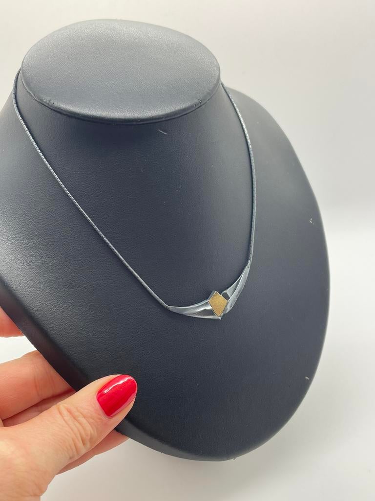 C965 Prachtige zilveren ketting bicolor, Sieraden, Tassen en Uiterlijk, Kettingen, Ophalen of Verzenden, X, Goud, Zilver