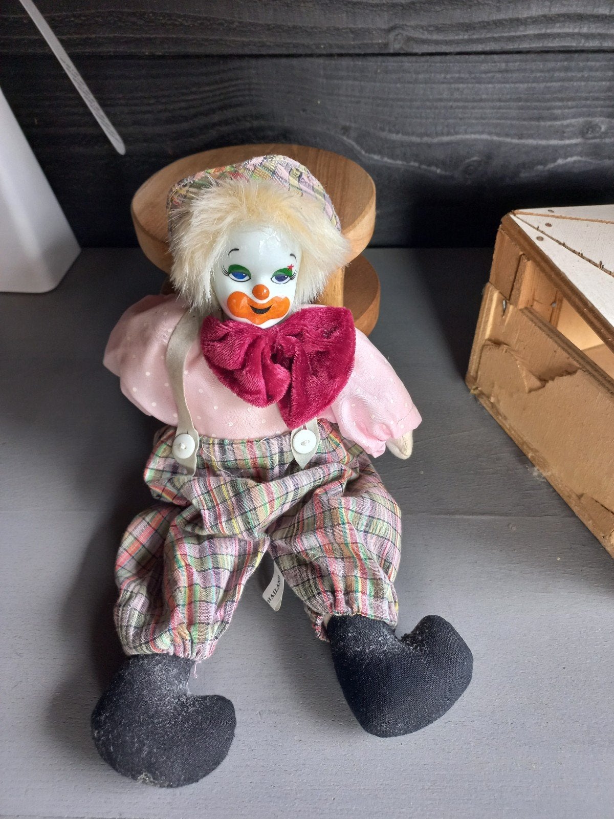 Vintage Porseleinen Clown Pop - 30 cm, Ophalen of Verzenden, Zo goed als nieuw, Pop