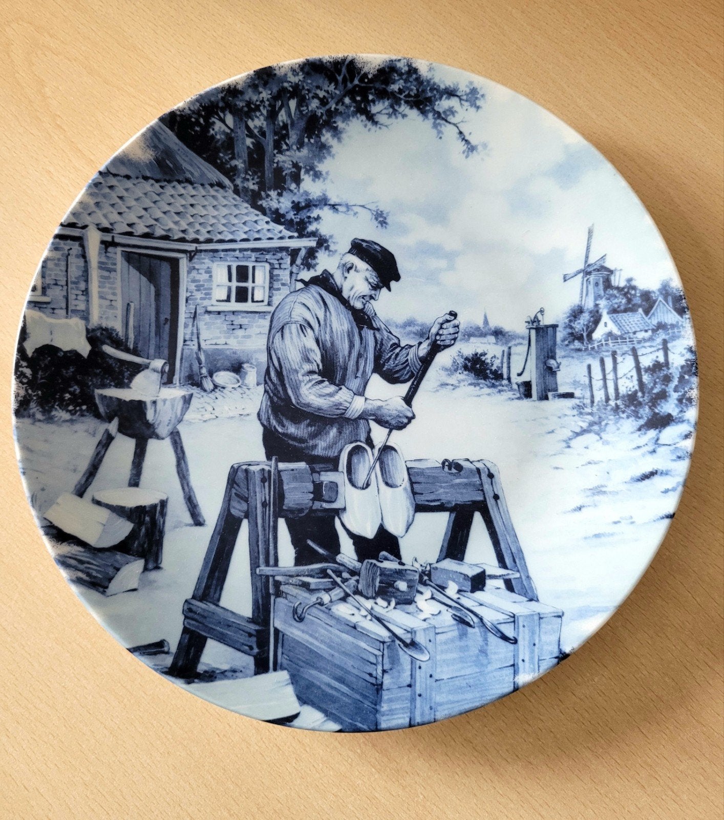 Handgemaakt Delfts Blauw Wandbord - Klompenmaker, Antiek en Kunst, Ophalen