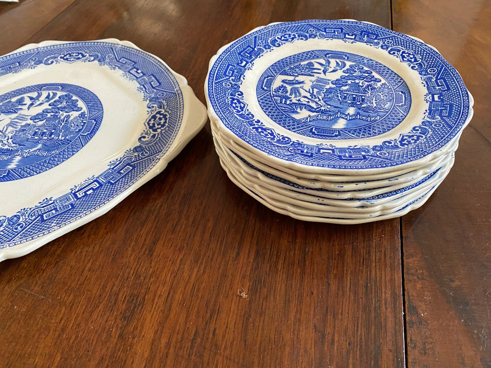 Petrus Regout Maastricht gebakstel - 9-delig Blauw/Crème, Antiek en Kunst, Ophalen