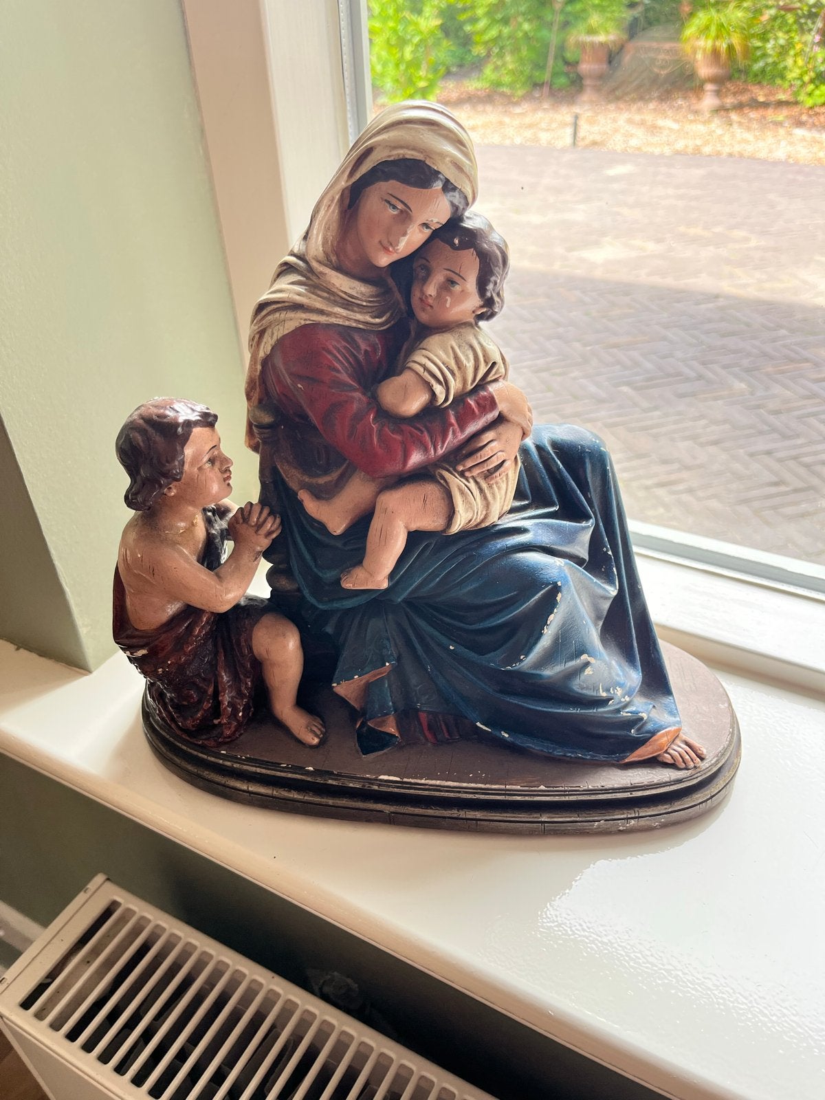 Vintage Mariabeeld met kindje Jezus en Johannes de Doper, Ophalen