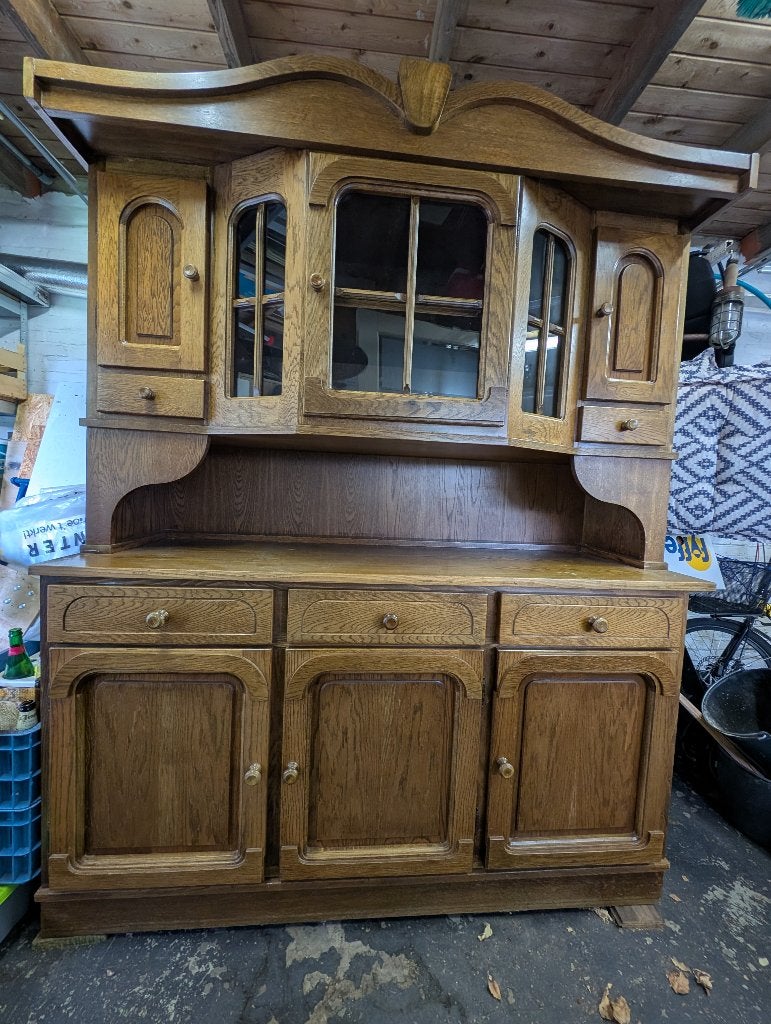 GRATIS: Schitterende Eiken Buffetkast met Vitrine, Ophalen, Glas, Gebruikt, Met deur(en)