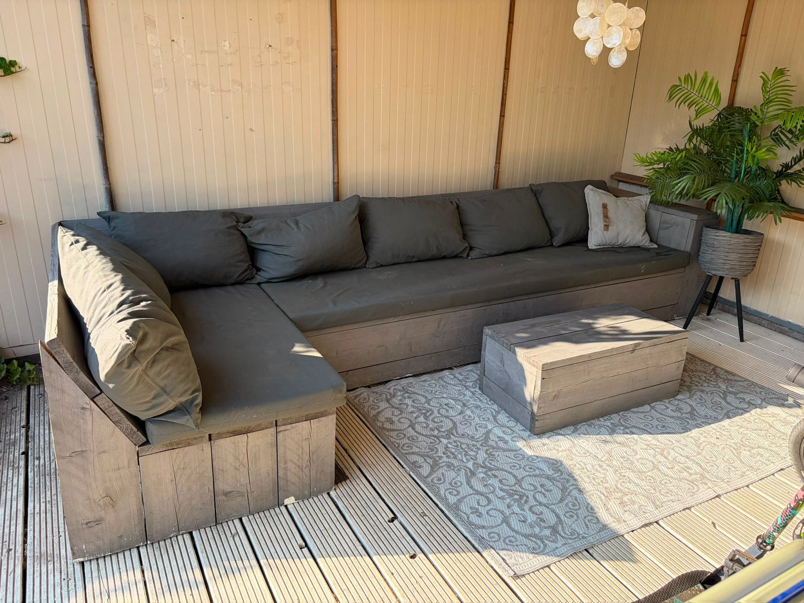Mooie stevige steigerhouten loungeset,altijd droog gestaan!, Ophalen, Zo goed als nieuw, Steigerhout, Bank