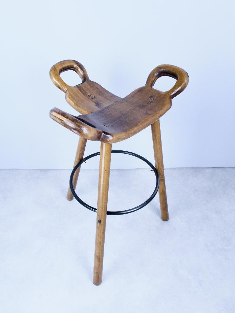 barkruk Marbella Sergio Rodrigues Spaans hout 70s, Gebruikt, -, -, 60 tot 90 cm