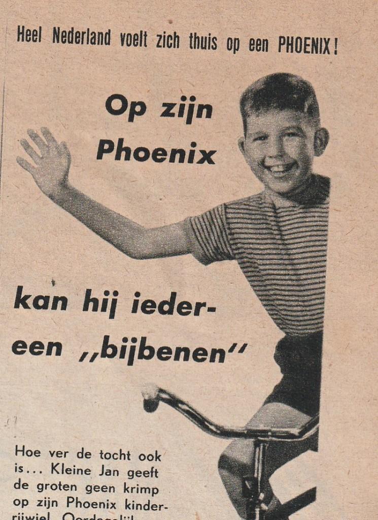Retro reclame 1954 Phoenix fiets jongetje voor kleine Jan, Verzenden, Overige typen