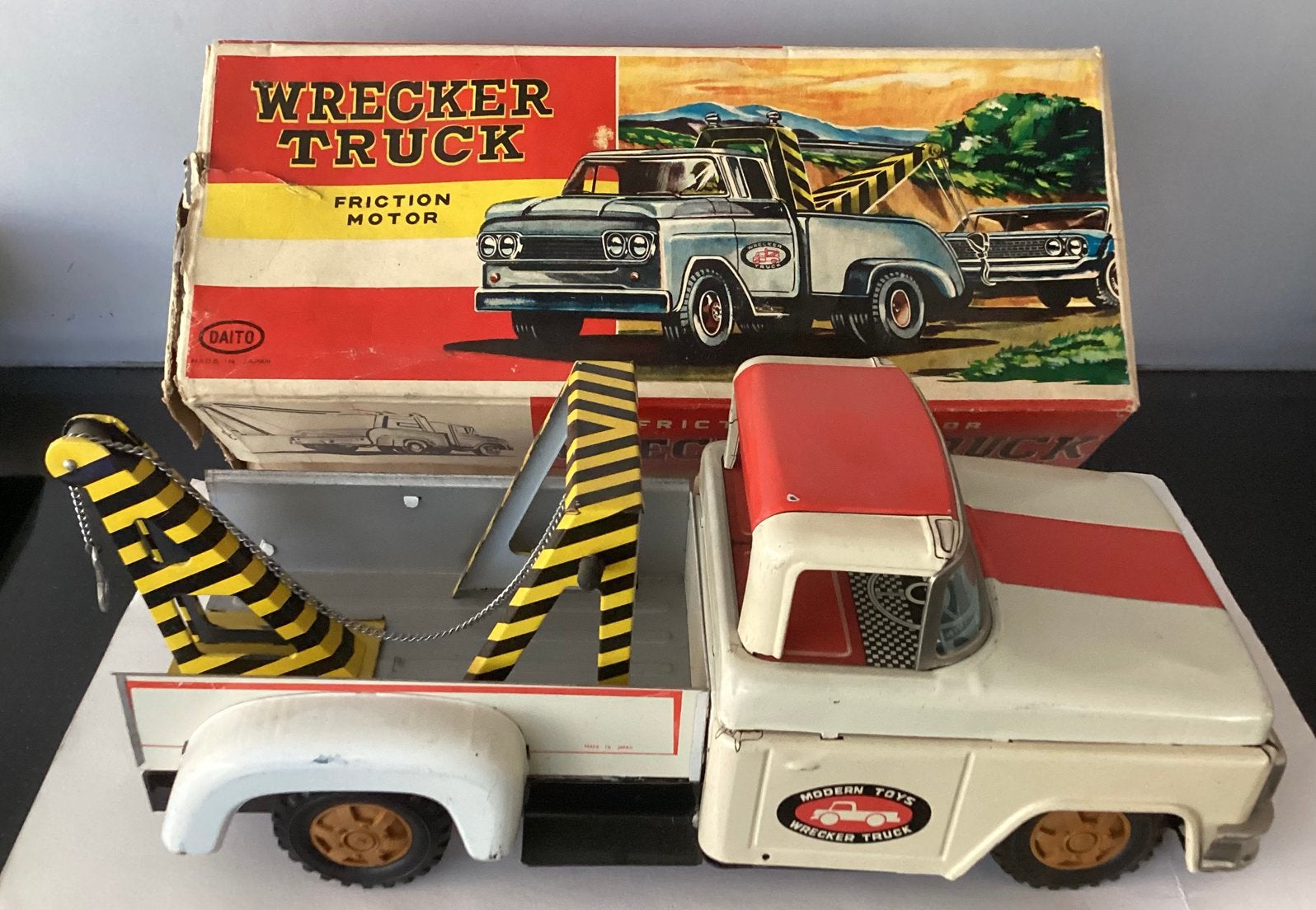Zeldzame 1950-60 blikken Daito Wrecker / Tow truck ,34cm,OVP, Antiek en Kunst, Antiek | Speelgoed, Ophalen