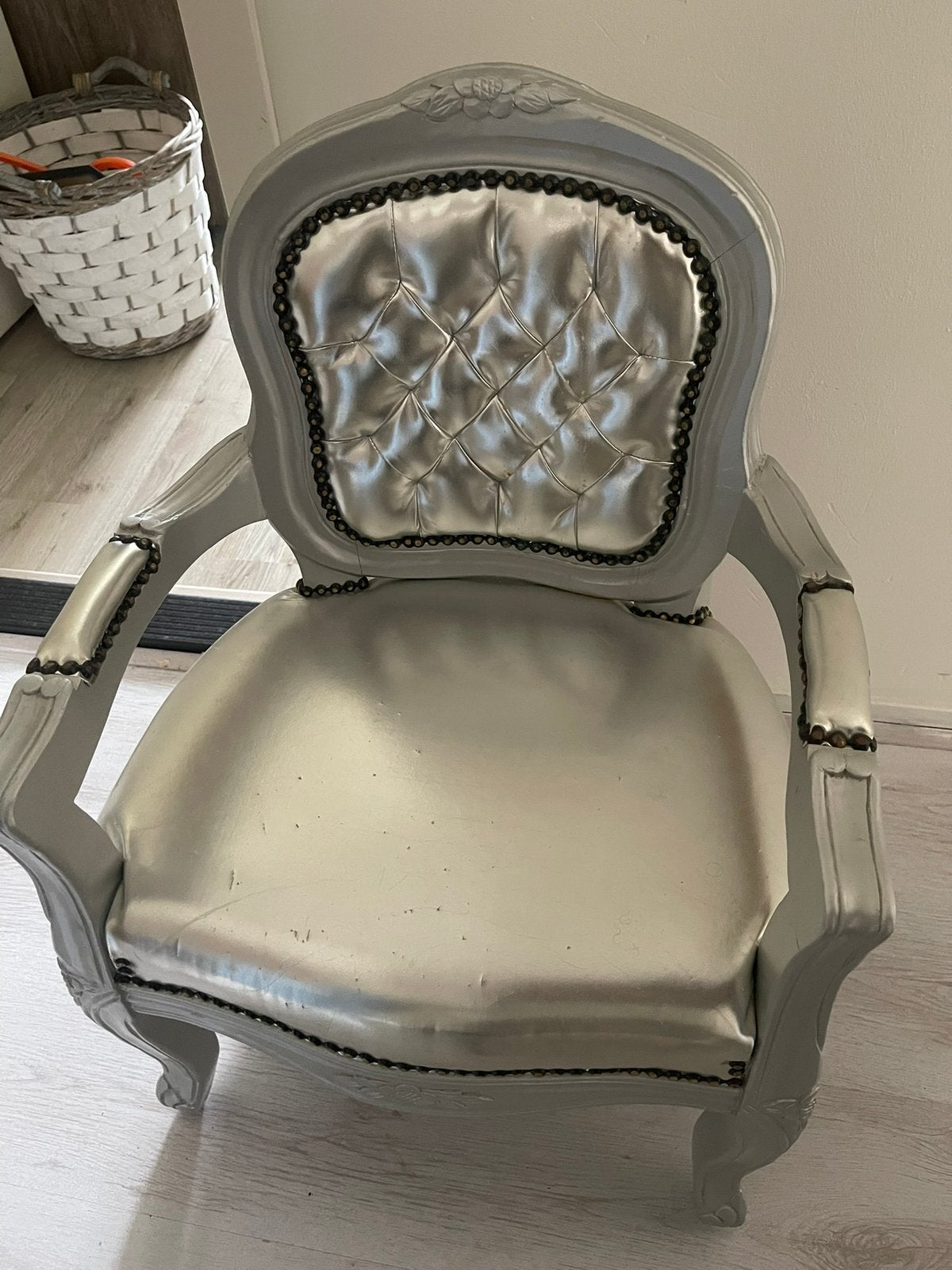 Kinder barok stoel silver grijs gebruikt, Huis en Inrichting, Ophalen, Gebruikt, Hout, Eén