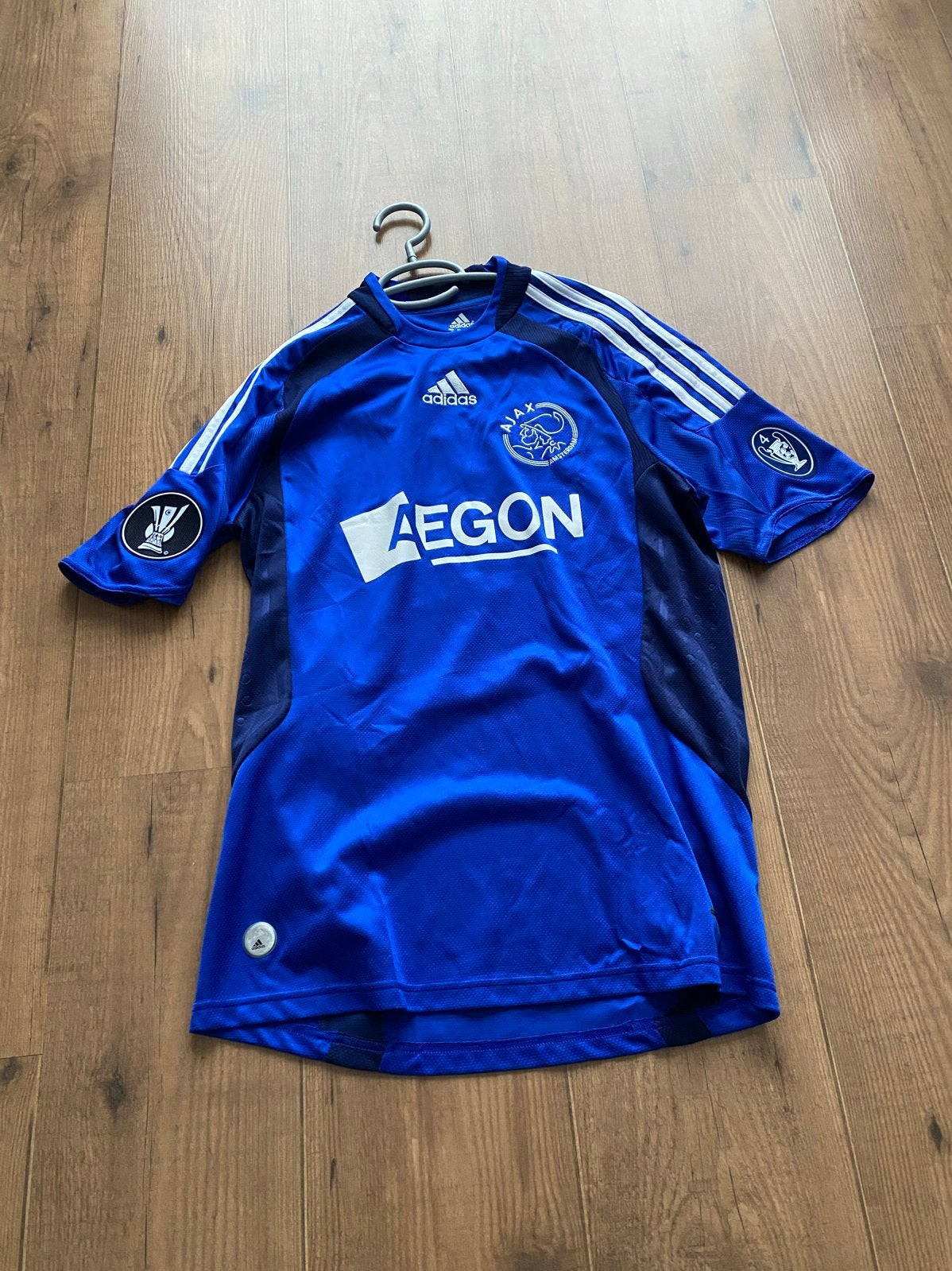 Ajax Amsterdam Uitshirt 2008/2009 UEFA Cup Patches Maat S, Blauw, Ophalen of Verzenden, Voetbal, Gedragen