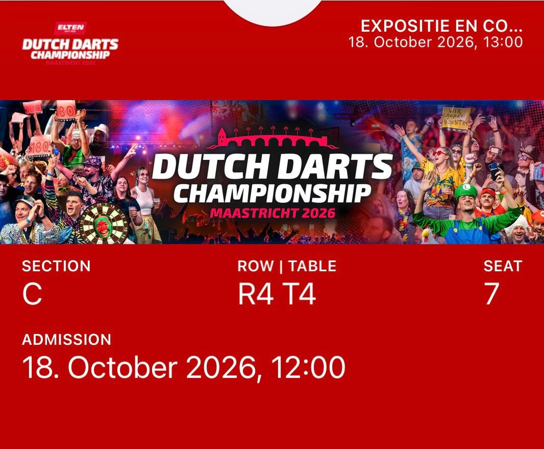 3 kaartjes Dutch Darts Championship  18/10 12.00 3 kaartjes, Tickets en Kaartjes, Drie personen of meer
