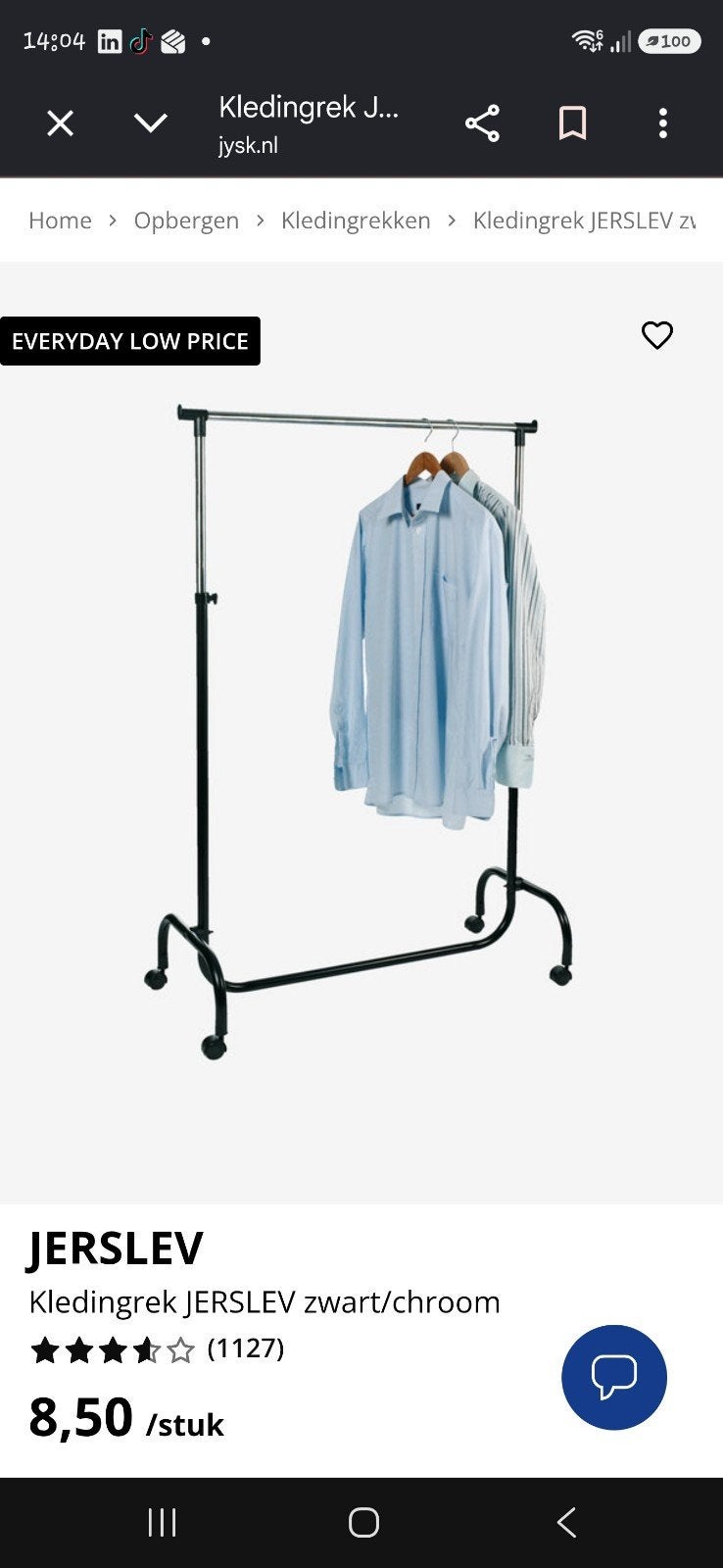 Kledingrek JYSK JERSLEV met hangers, Kleding | Dames, Ophalen, Met wielen, Zo goed als nieuw