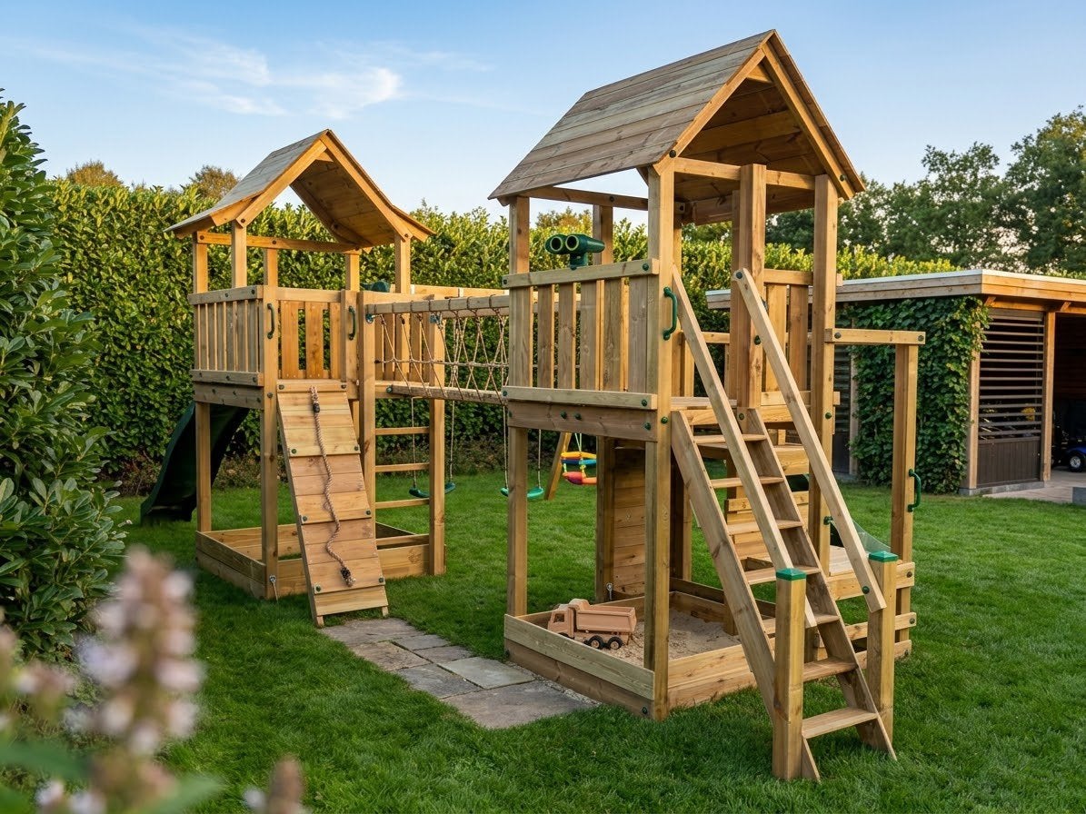 Houten Speeltoestel - Buitenspeelgoed - Glijbaan Schommel, Ophalen of Verzenden, Nieuw, Klimnet
