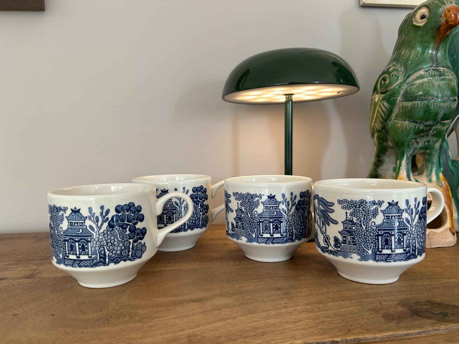 Set van 4 Churchill Blue Willow theekopjes, blauw/wit, Ophalen of Verzenden