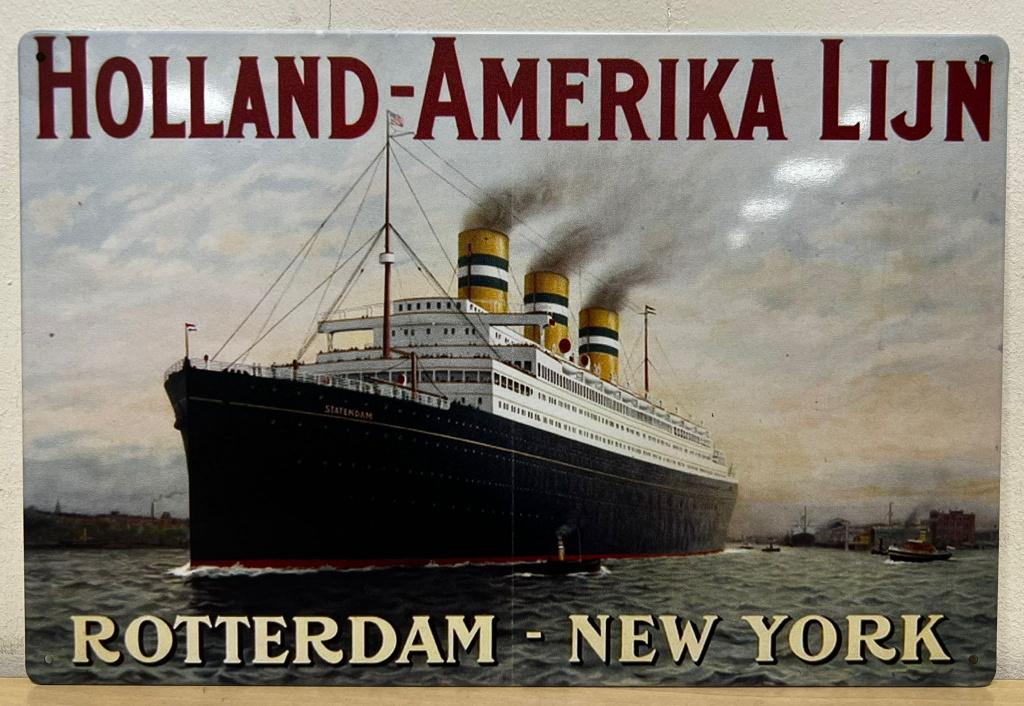 Holland Amerika lijn Rotterdam reclamebord van metaal deco, Verzamelen, Merken en Reclamevoorwerpen, Reclamebord, Info@deconoord.nl