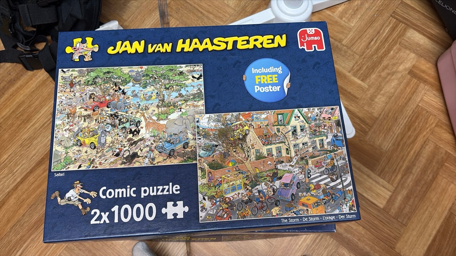 Jan van Haasteren 2x1000 stukjes: Safari & De Storm, Ophalen of Verzenden, 500 t/m 1500 stukjes, Gebruikt, Legpuzzel