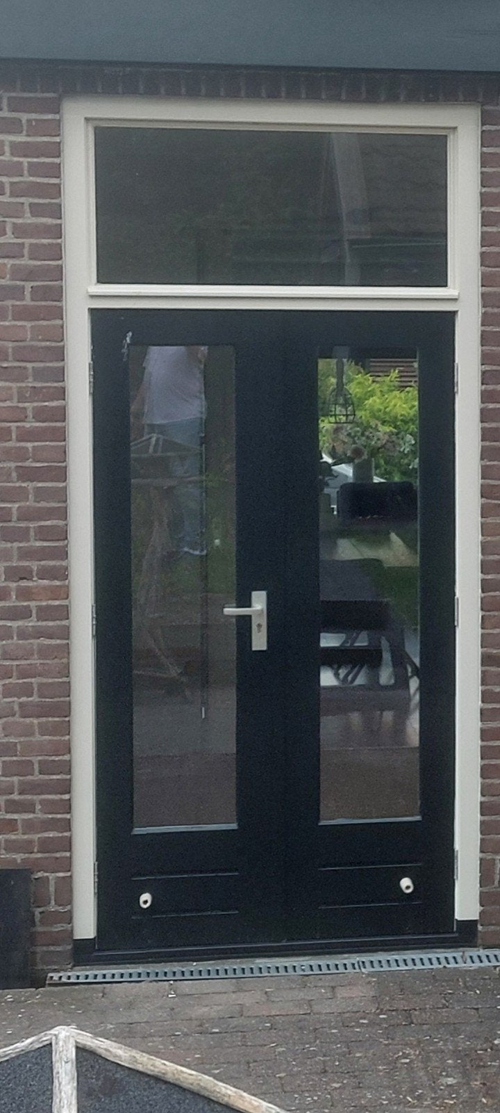 Hardhouten tuindeuren met bovenlicht (133 br en 282 hoog), Ophalen, Gebruikt, 200 cm of meer, Overige kleuren
