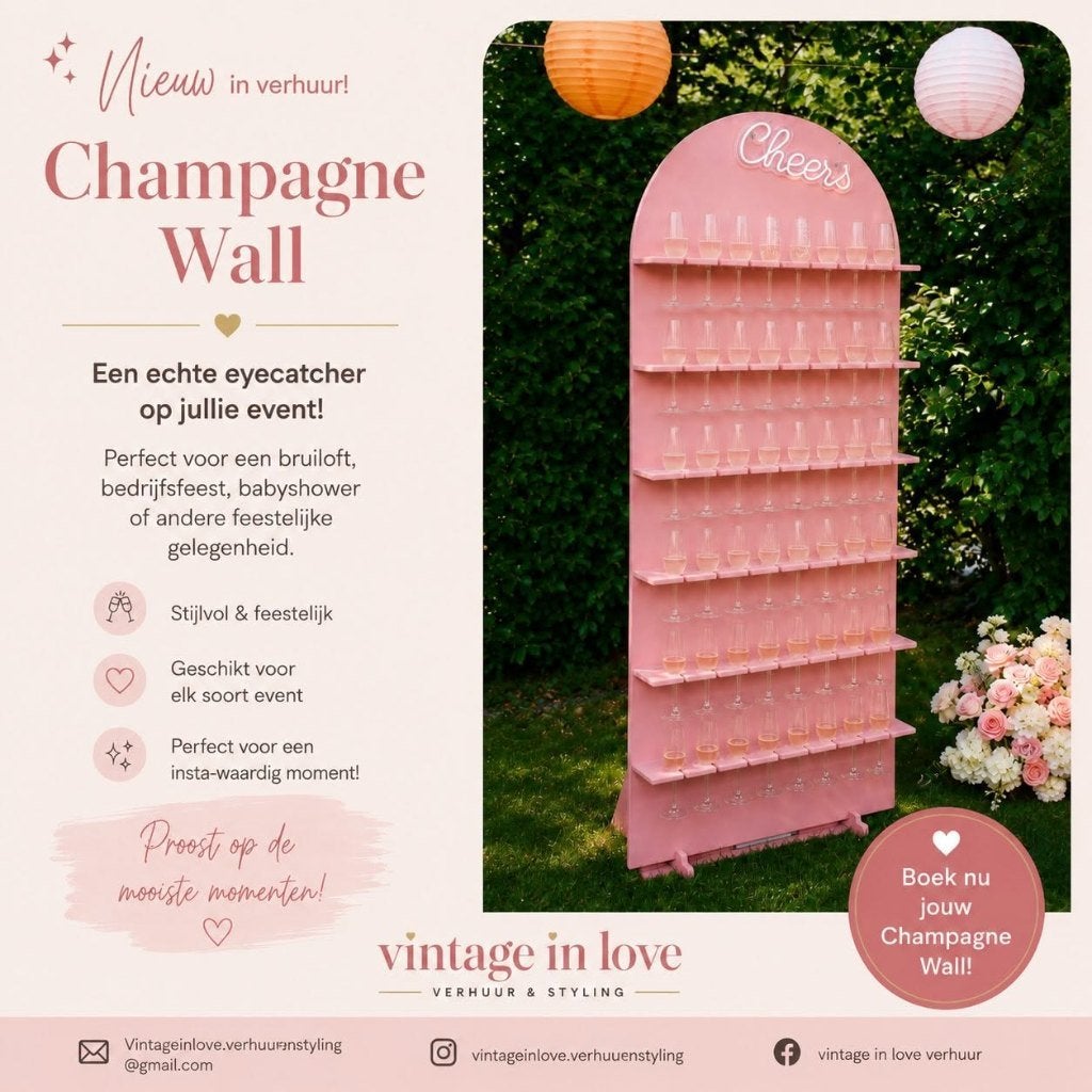 Champagne Wall te huur, Ophalen of Verzenden, Nieuw, Geboorte of Huwelijk