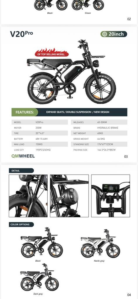 Fatbike V20Pro - Krachtige E-bike met Dubbele Veren, Fietsen en Brommers, Elektrische fietsen, Overige merken, Nieuw, Ophalen of Verzenden