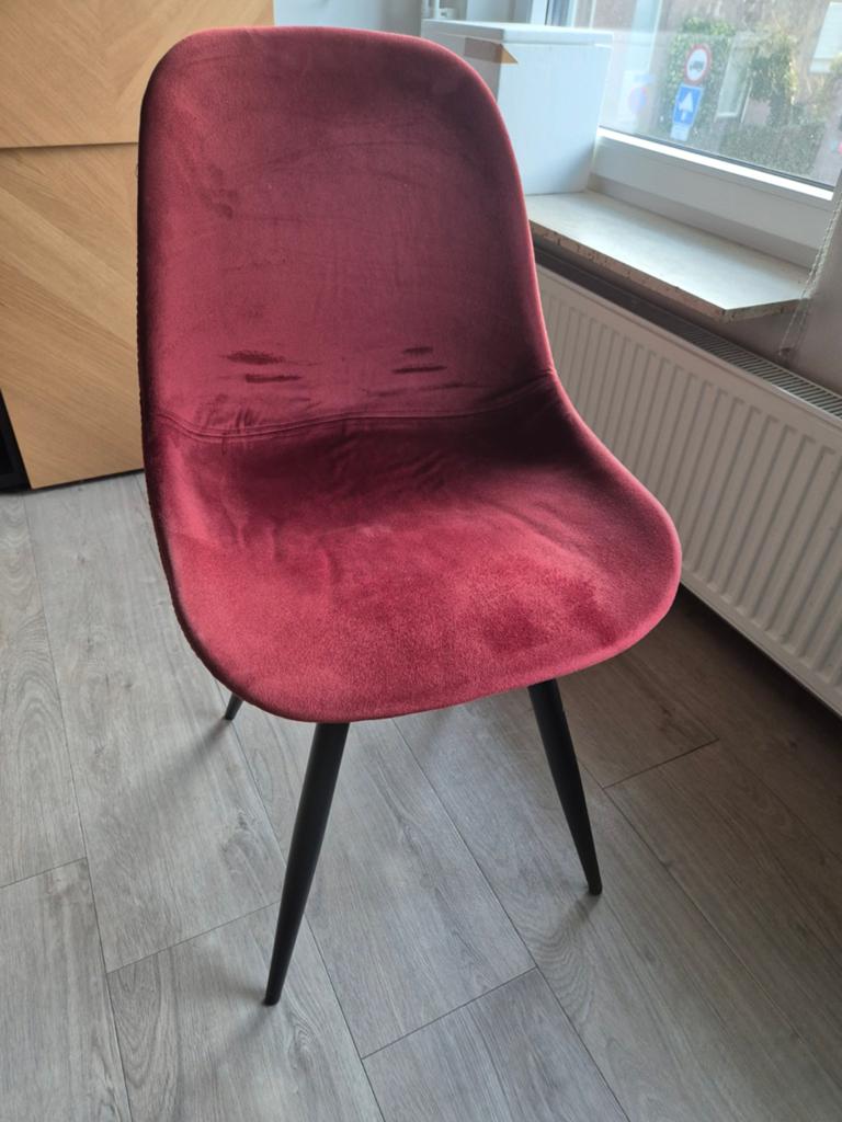 Eetkamerstoel 4x bordeauxrood, Huis en Inrichting, Ophalen, Zo goed als nieuw, Vier, Stof