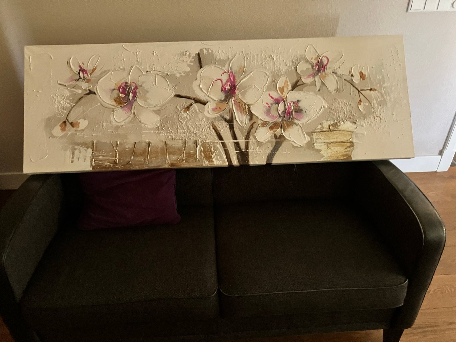 Schilderij met 3D orchideeën - Modern en sfeervol, Antiek en Kunst, Kunst | Schilderijen | Modern, Ophalen, 3D-effect, Olieverf