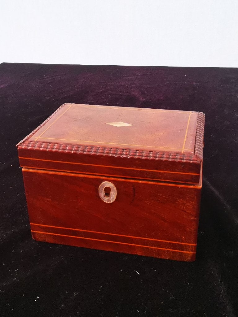2 oude theekist mahoniehout juwelen sieraden parelmoer inleg, Ophalen of Verzenden