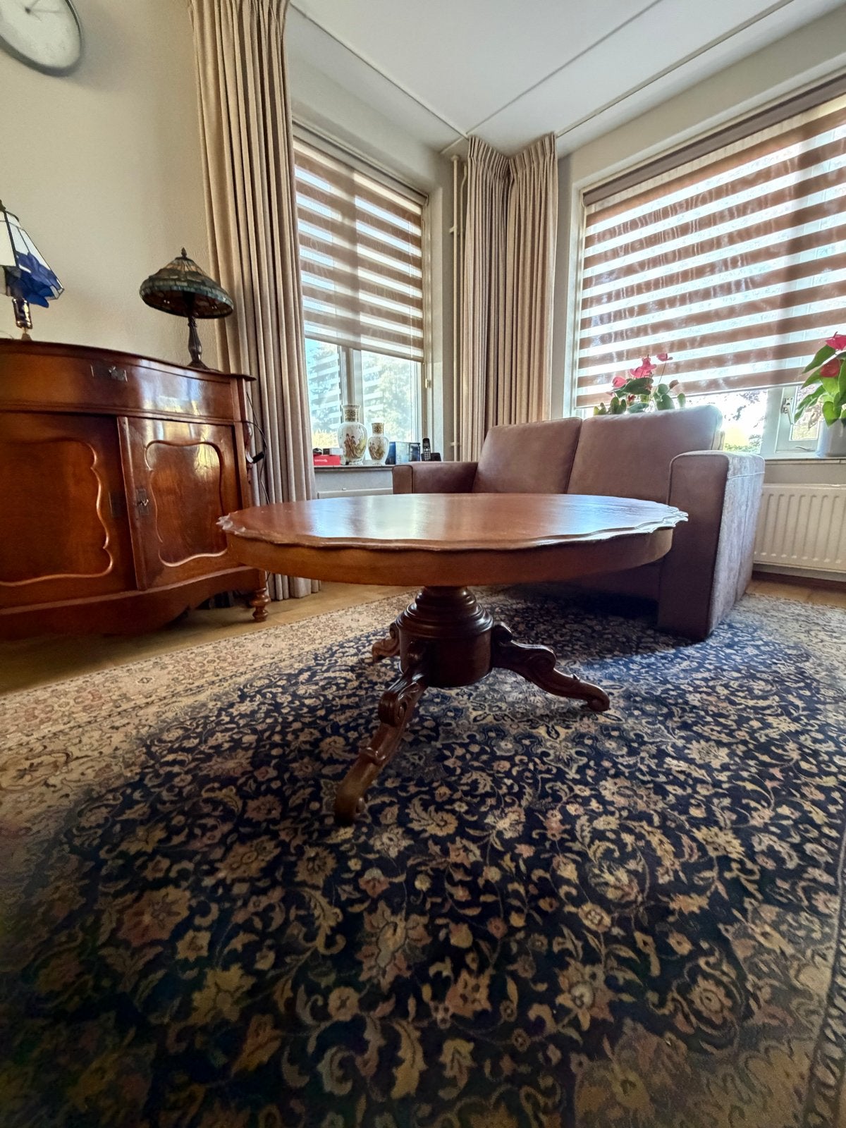 Ronde houten salontafel - 95 cm breed, Ophalen, Gebruikt, Rond, 50 tot 100 cm