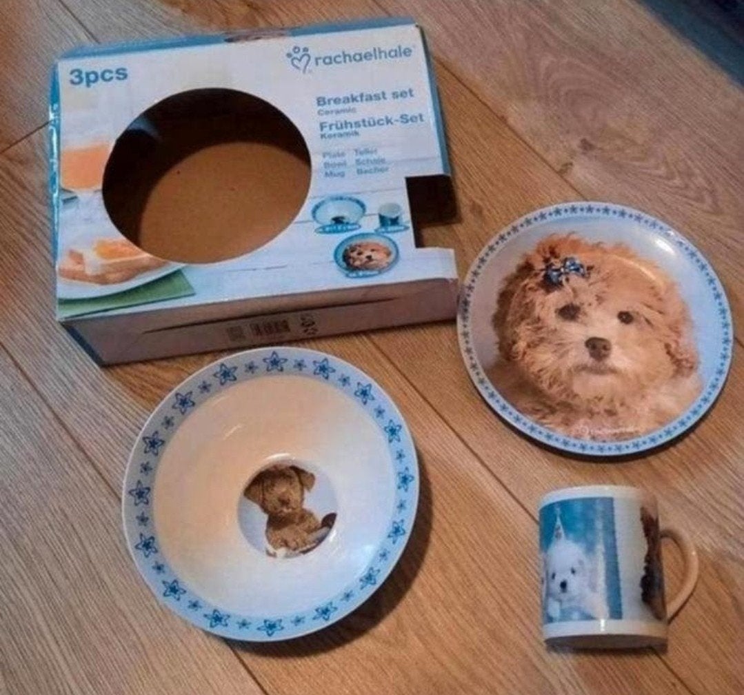 Porseleinen 3 delig honden ontbijt servies Nieuw, Ophalen, Nieuw