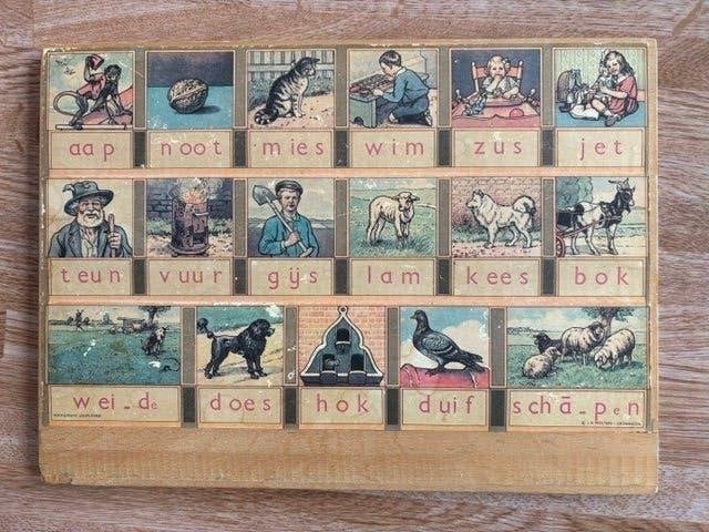 Hoogeveens schoolplankje Aap-Noot-Mies /C. Jetses / jaren 50, Antiek en Kunst, Antiek | Schoolplaten, Ophalen of Verzenden, Overige thema's