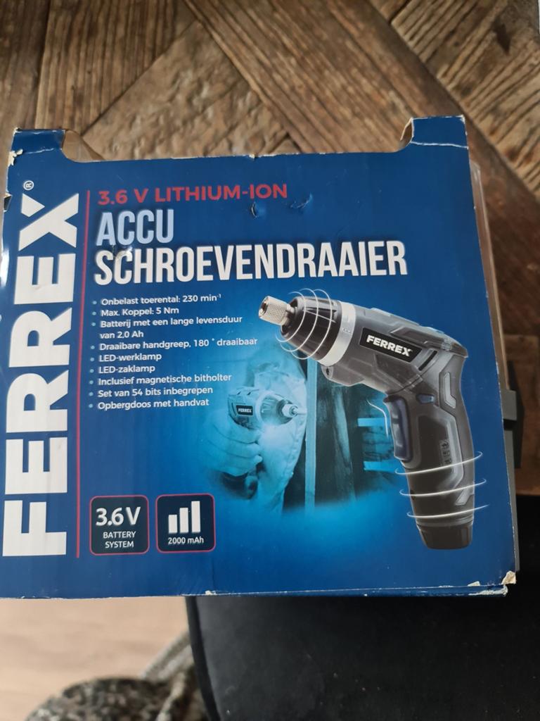 Ferrex 3.6V L-Ion Accu Schroevendraaier, Doe-het-zelf en Verbouw, Gereedschap | Boormachines, Nieuw, Boor- en Schroefmachine, Minder dan 400 watt