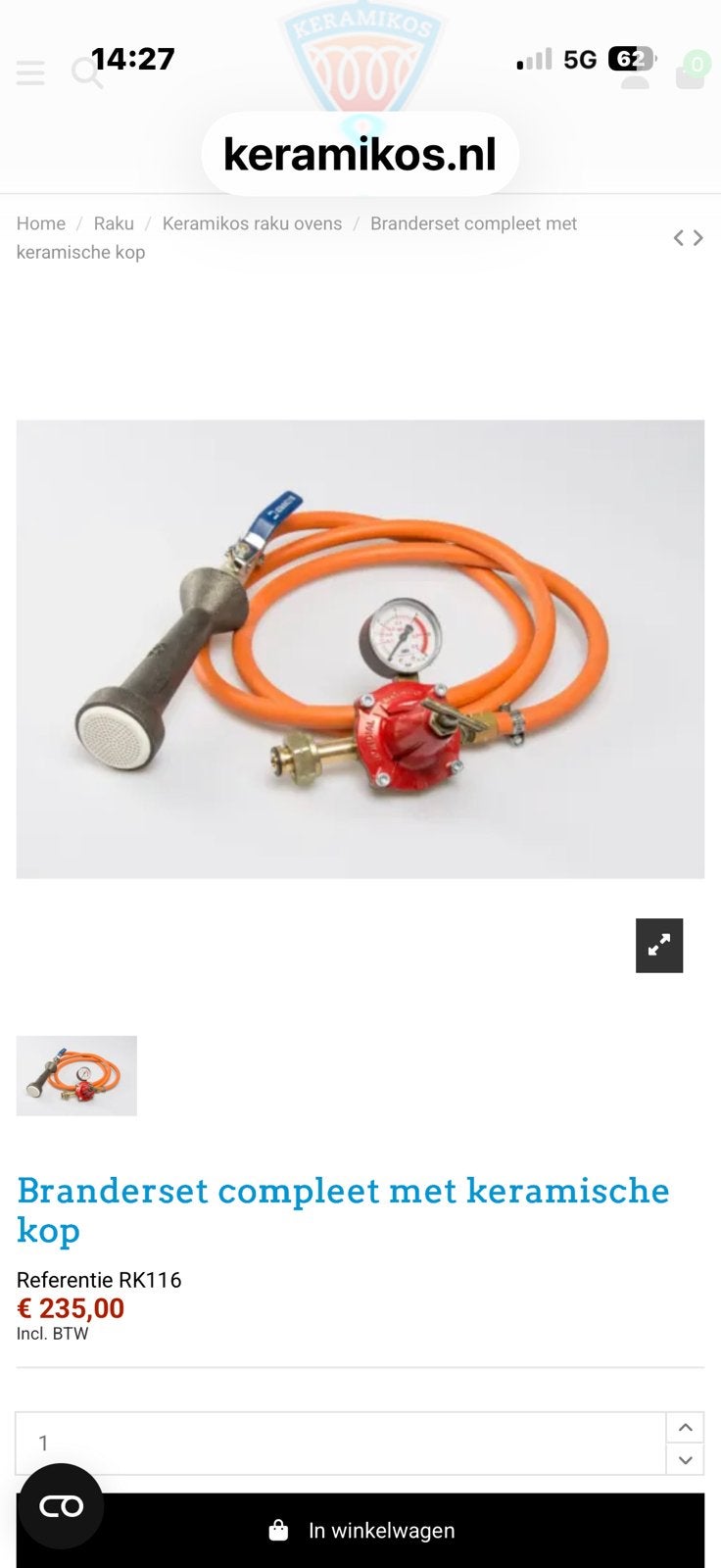 Raku gasbrander, Ophalen, Zo goed als nieuw