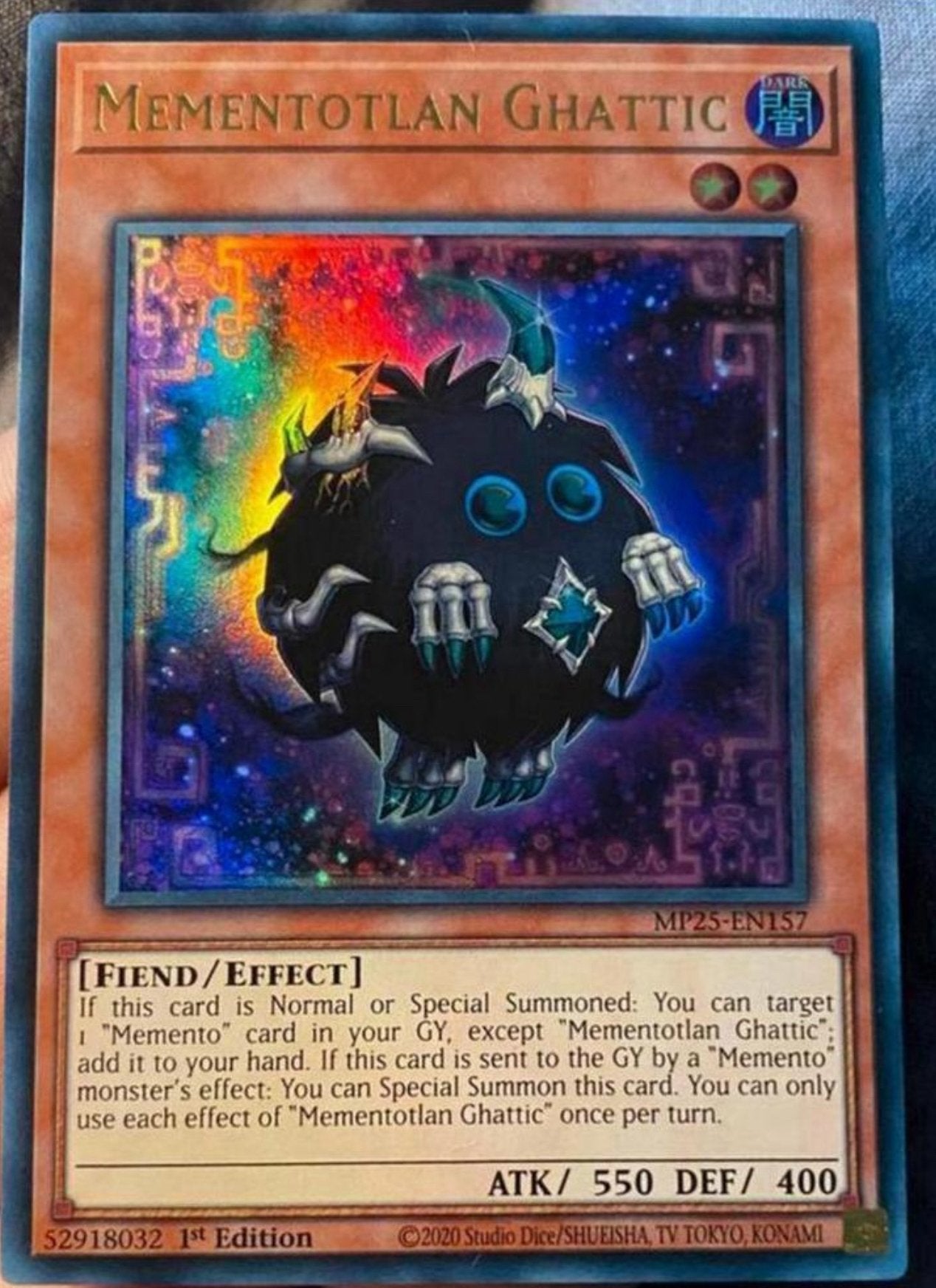 Yu-Gi-Oh! Mementotlan Ghattic MP25 1st Edition !, Ophalen of Verzenden, Zo goed als nieuw, Losse kaart, Foil