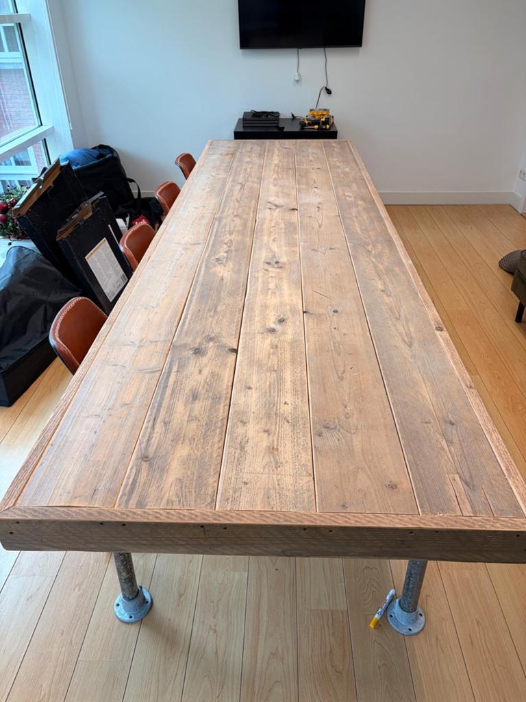Grote Steigerhouten Tafel - 340x103x75 cm, Ophalen, Gebruikt, 100 tot 150 cm, 200 cm of meer