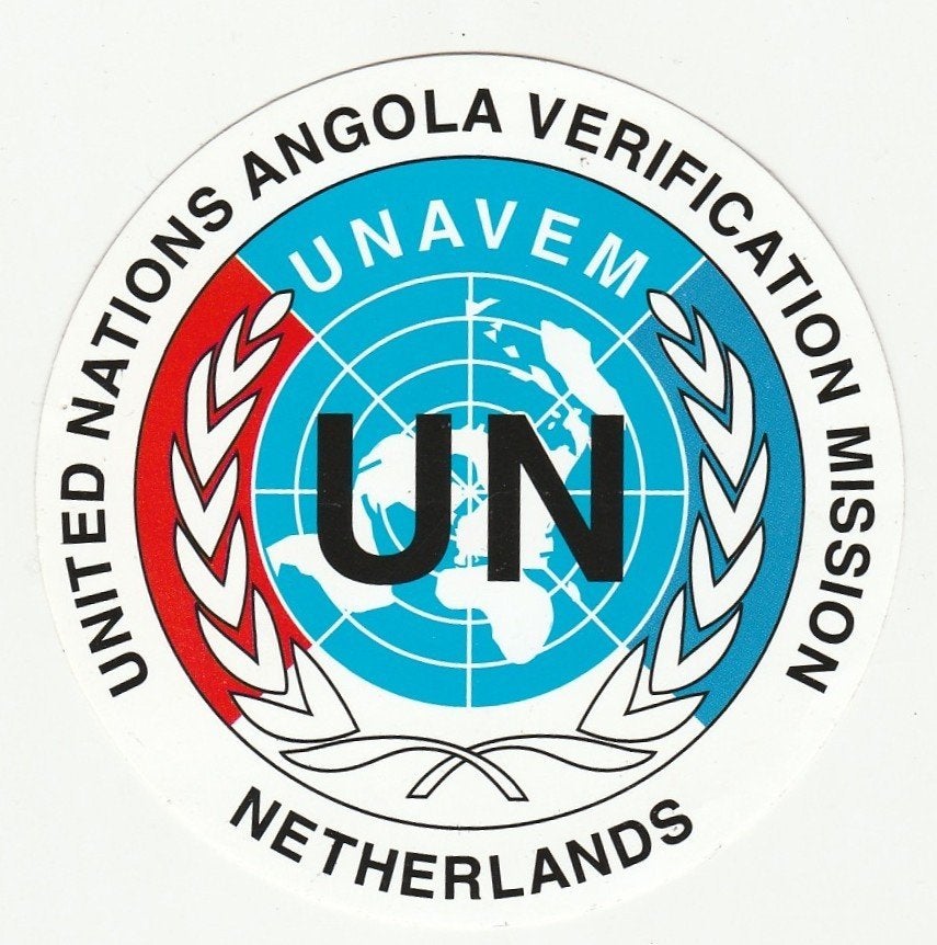sticker UN - United Nations Angola Verification Mission (UNA, Verzamelen, Verzenden, Landmacht, Nederland, Embleem of Badge