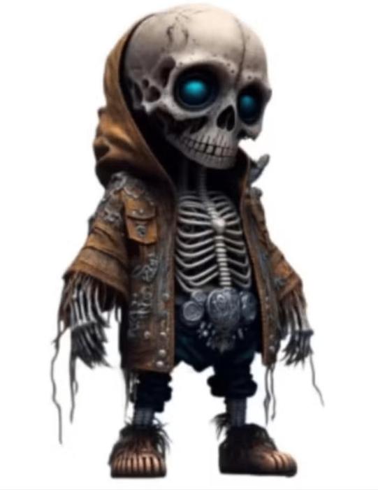 Horror beeldje Skelet figuur met oranje hoodie (14cm)